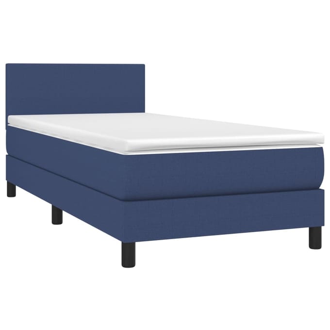 vidaXL - Boxspring - met - matras - en - LED - stof - blauw - 100x200 - cm