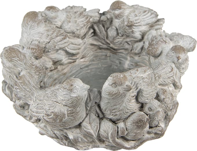 Bloempot voor Binnen – Grijs – Rustieke Pot – Ø 27 cm – Steen – Vogelmotief