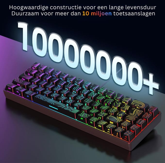 HEZIVO® Keyboard Gaming 60% - Mechanisch Toetsenbord - Ergonomisch - QWERTY