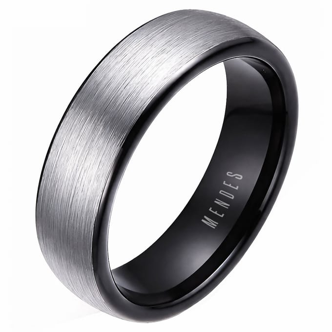 Wolfraam ring geborsteld zilver met Zwart 6mm-23mm