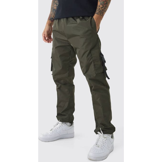 Elasticated Waist Slim Fit Man Shell Cargo Trousers | Khaki | Size Medium