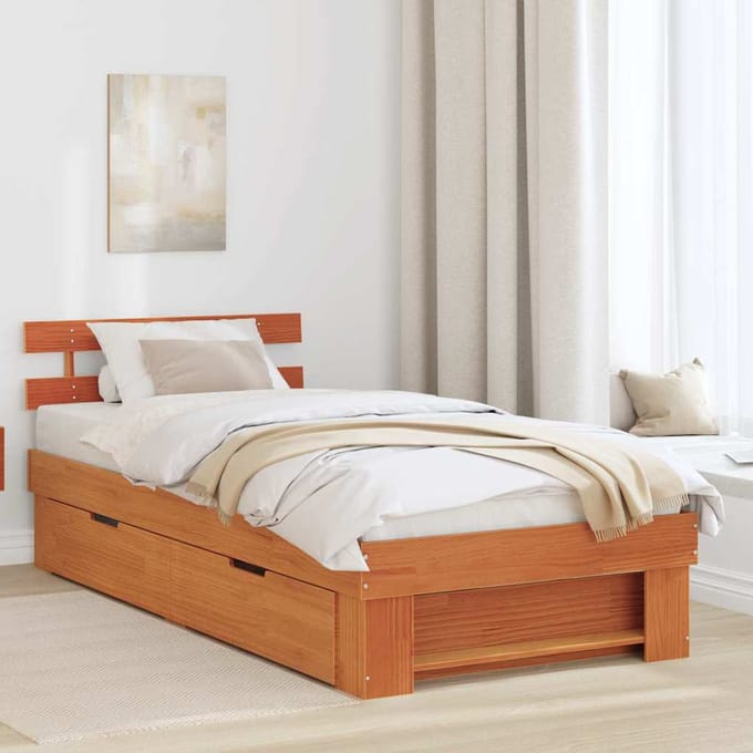 vidaXL - Bedframe - met - hoofdeinde - Wasbruin - 80 - x - 200 - cm - Massief - grenenhout