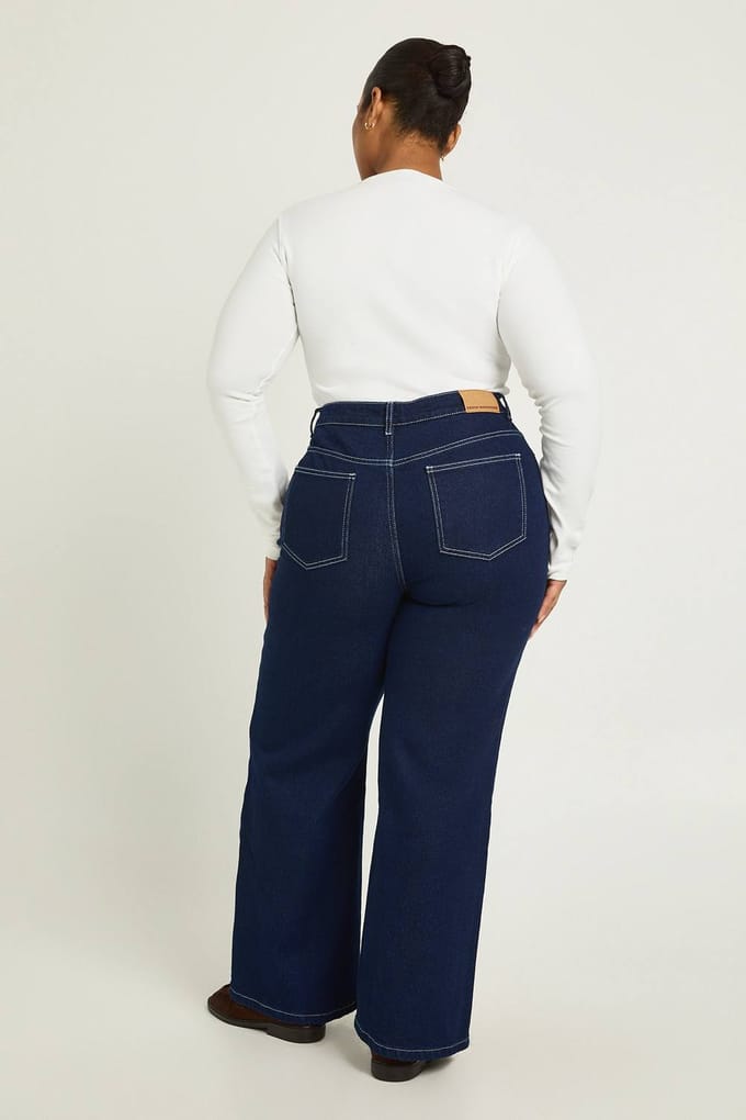 boohoo Dames The Plus Hoge Taille Rechte Pijp Jeans | Indigo | Maat: 16/32L