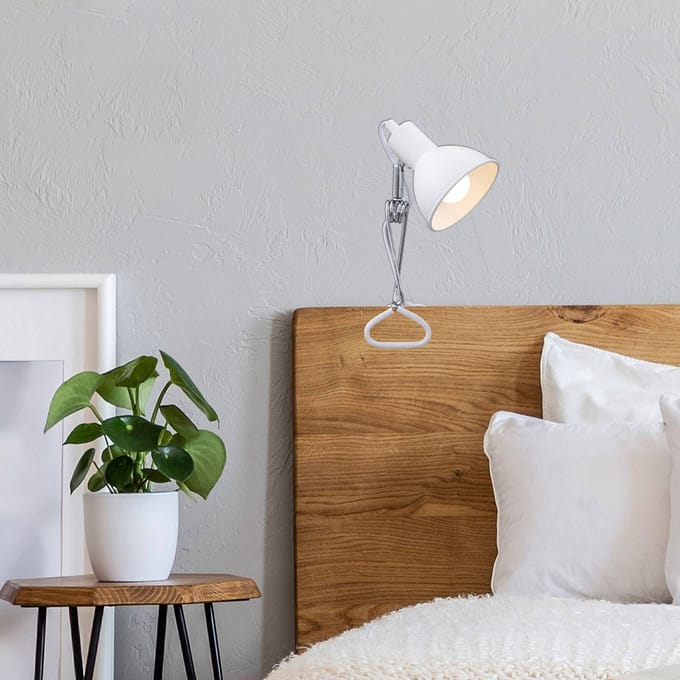 BRILONER Fix - Klemlamp - bureaulamp met E14 fitting - incl. aan- en uitschakelaar - klemspot met snoer 140cm - wit