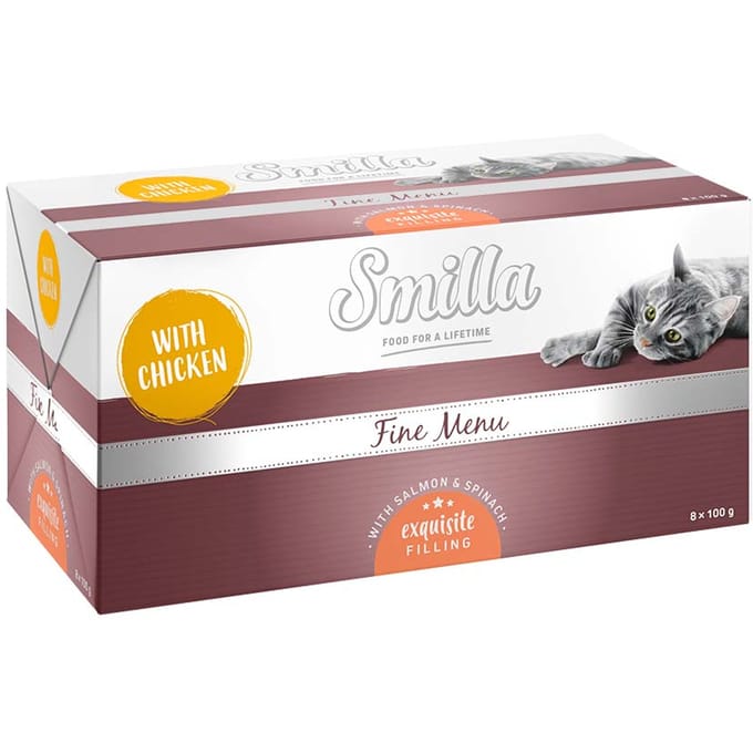 Smilla Fine Menu met Fijnproeversvulling 8 x 100 g - Kip Zalm Spinazie