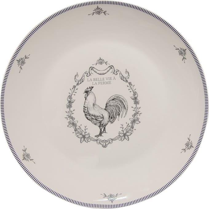 Clayre & Eef Dinerbord Ø 26 cm Wit Grijs Porselein Haan