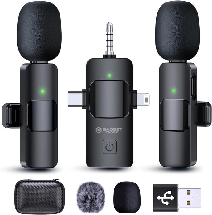 Draadloze Lavalier Microfoon 2 Stuks met Beschermcase – Bluetooth – Plug & Play – USB-C, Lightning, USB-A & AUX – Mini Dasspeldmicrofoon