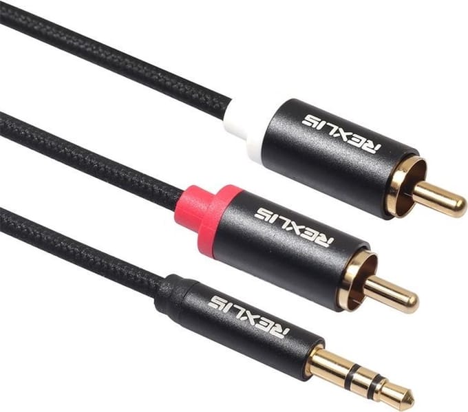 3.5MM Aux naar Dual RCA | Gold Plated | 100CM | Premium Kwaliteit | Geweven