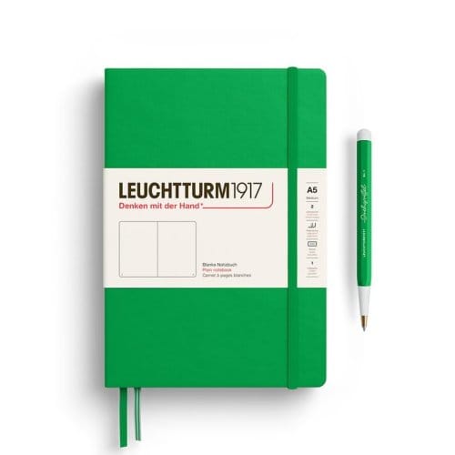 Leuchtturm1917 notitieboekje, hardcover, medium a5, blanco, lenteblad groen