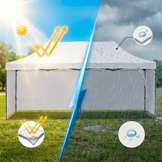 Klapbare tuinfeestpaviljoen - SPRINGOS - GP0006 - 3x6 m - Stalen constructie - Waterafstotend Oxford 420D doek wit