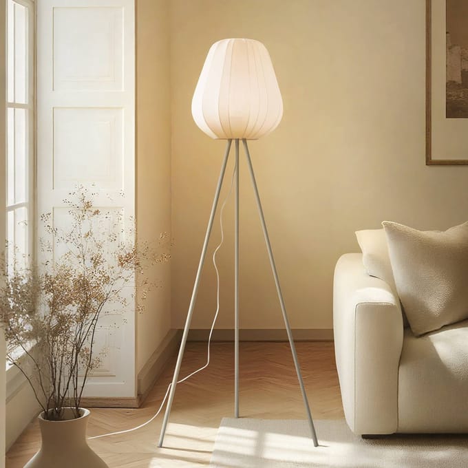 Lindby - vloerlamp - 1licht - Textiel, ijzer - H: 144 cm - E27 - beige