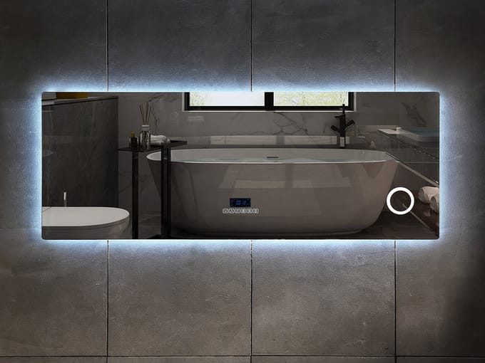 Mawialux LED Spiegel - 200cm - Rechthoek - Verwarming - Digitale Klok - Bluetooth - Yade
