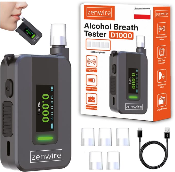 Zenwire D1000 Alcoholtester - Elektrochemisch - 2-in-1 - 6 Mondstukken