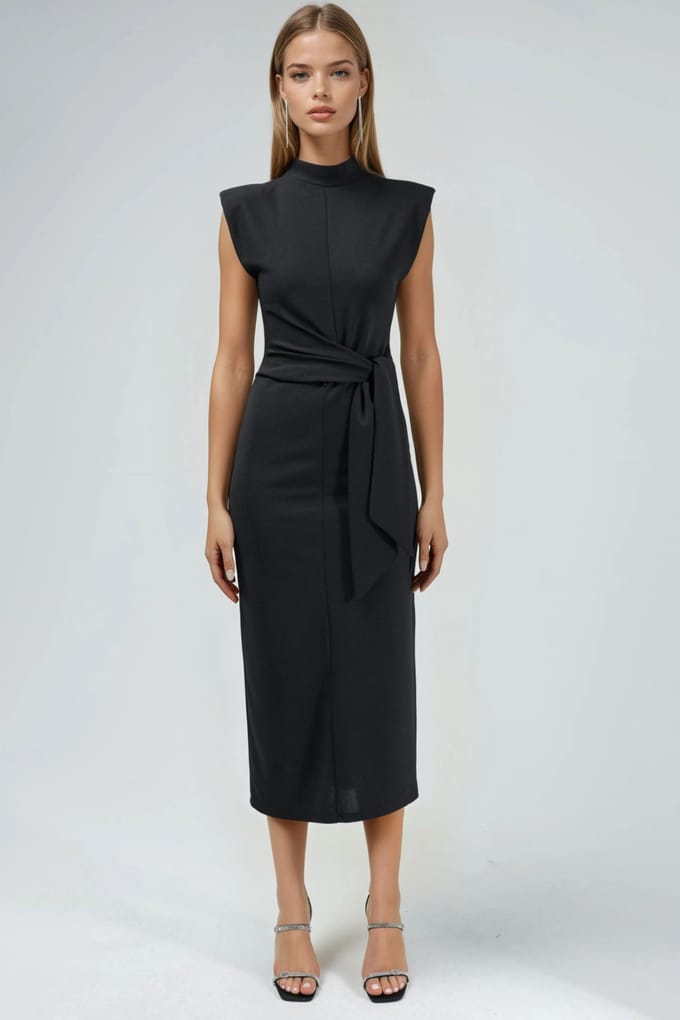 Kraage-detail Midi-jurk met Strik