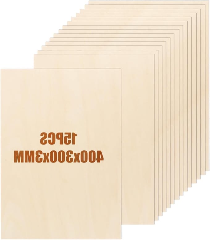 Set van 15 multiplex platen van 3 mm, 400 x 300 mm, ideaal voor knutselen, modelbouw en graveren