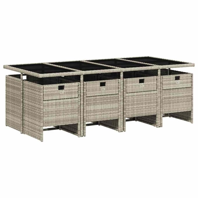 vidaXL - 9-delige - Tuinset - met - kussens - poly - rattan - lichtgrijs
