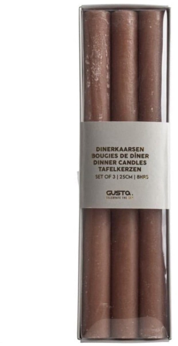Gusta Dinerkaarsen Gentle set-van-3 terra 7x2x25cm