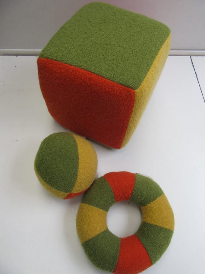 vaco , geschenken set voor baby's , kubus , bal , ring , geel/groen en orange