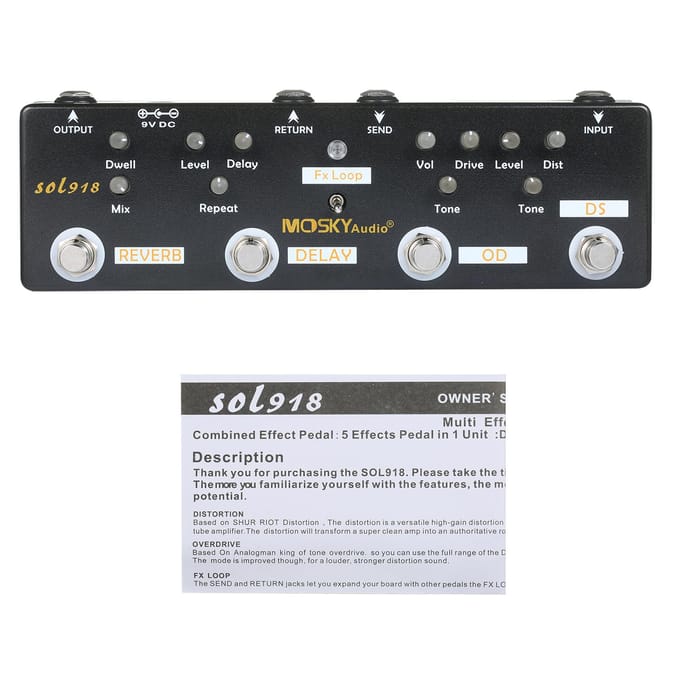 MOSKY Audio SOL918 5-in-1 multi-effectpedaal Gecombineerd effectgitaarpedaal True Bypass Multi-in-één zwart