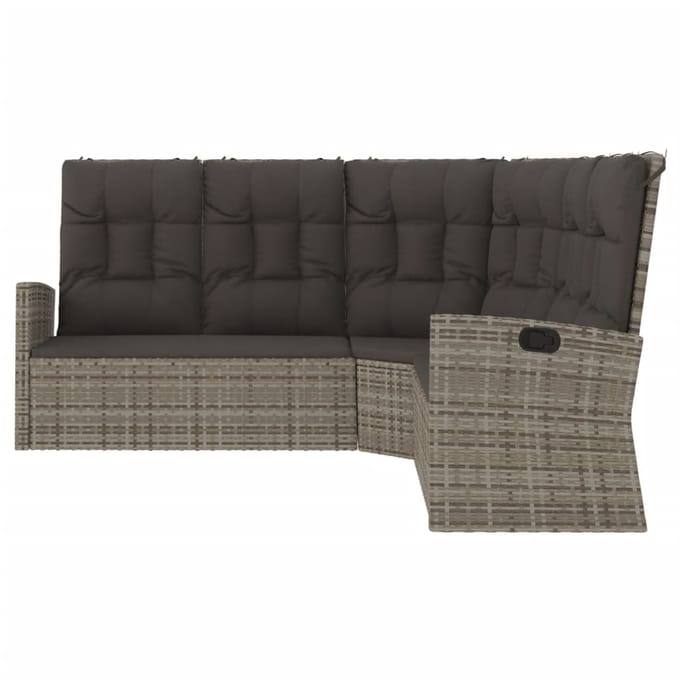 vidaXL - Hoekbank - verstelbaar - met - kussens - poly - rattan - grijs
