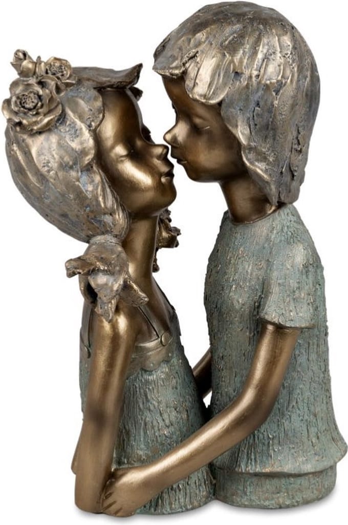 Beeld - Liefde - 33x20x17cm - Polyresin - Kinderen - Goud - Bronz - Kunst