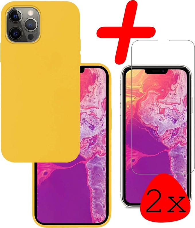 Hoesje Met 2x Screenprotector - Geschikt voor Apple iPhone 13 Pro Max - Sterk & Shockproof - Back Cover - Siliconen Case - Telefoon Hoes - Geel