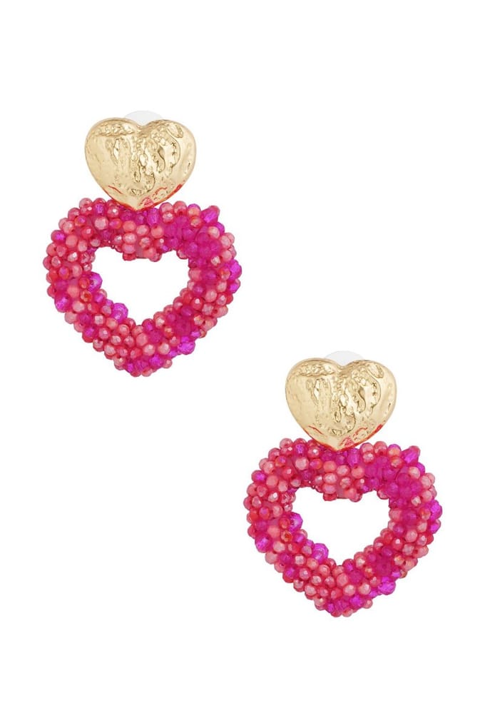 Oorbellen hart - kralen - statementoorbellen - roze