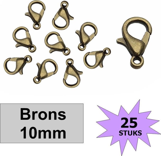 25x Karabijn Sluitingen - Karabijnsluitingen - Karabijnhaakjes - Brons - 10mm - 25 Stuks