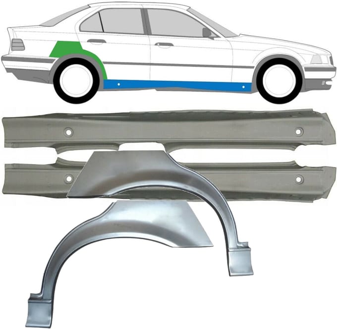 Volledige dorpel + reparatiepaneel achter spatbord voor BMW 3 E36 1990-2000