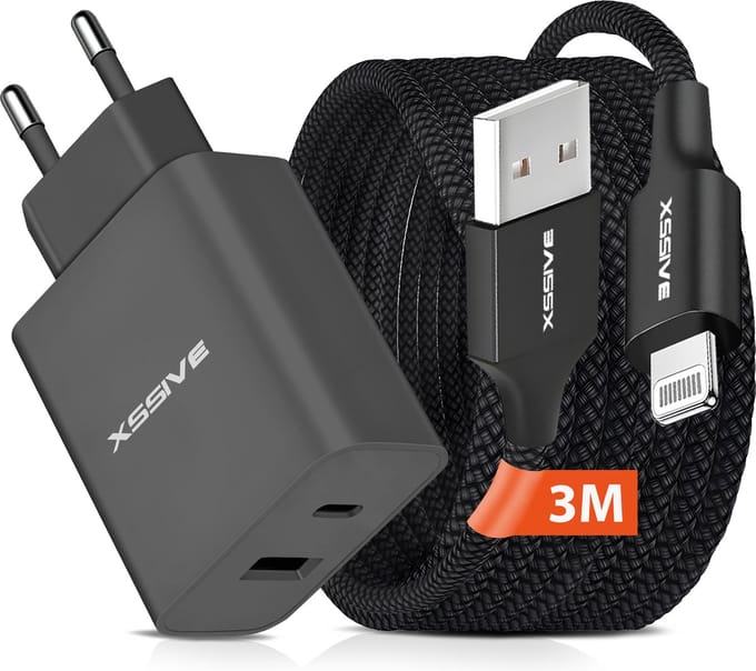 USB en USB C Oplader Set - 3 Meter - Geschikt voor iPad, iPhone en AirPods met Lightning aansluiting