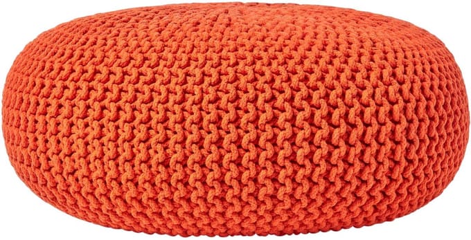 Homescapes Grote gebreide poef 100% katoen, oranje