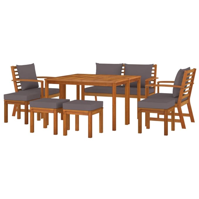 vidaXL - 9-delige - Tuinset - met - kussens - massief - acaciahout