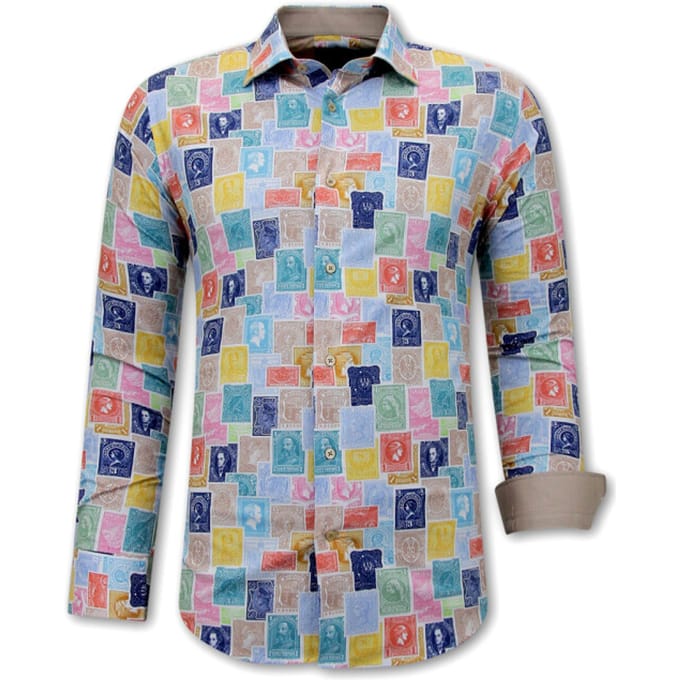 Getailleerde Heren Overhemd met Postzegel Print