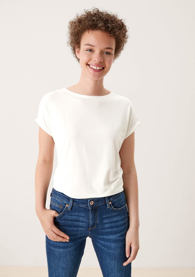 T-shirt losse pasvorm in gemengd lyocell ronde hals dames QS