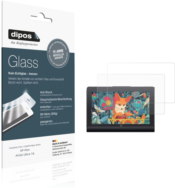 dipos – 2x Matte Pantserfolie geschikt voor XP-Pen Artist Ultra 16 | 9H Screenprotector