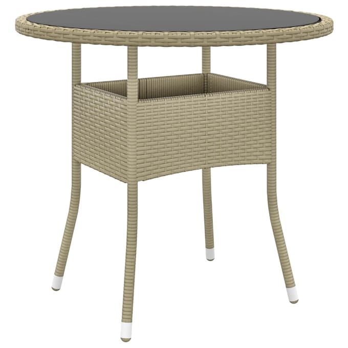 vidaXL - Tuintafel - Ø80x75 - cm - gehard - glas - en - poly - rattan - beige