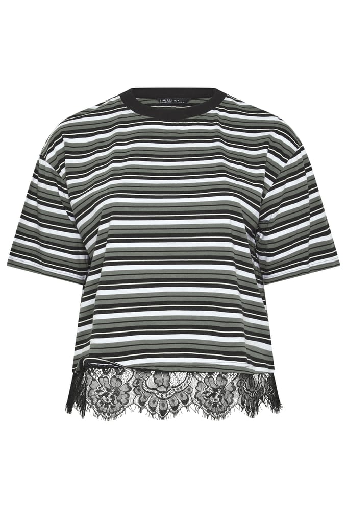 Limited Collection Zwart Gestreept Tshirt Met Kant Size 48
