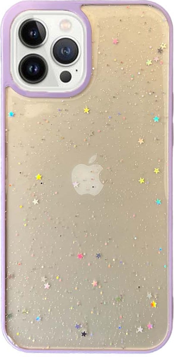 Smartphonica iPhone 12 Pro Max TPU hoesje doorzichtig met glitters - Paars geschikt voor iPhone 12 Pro Max