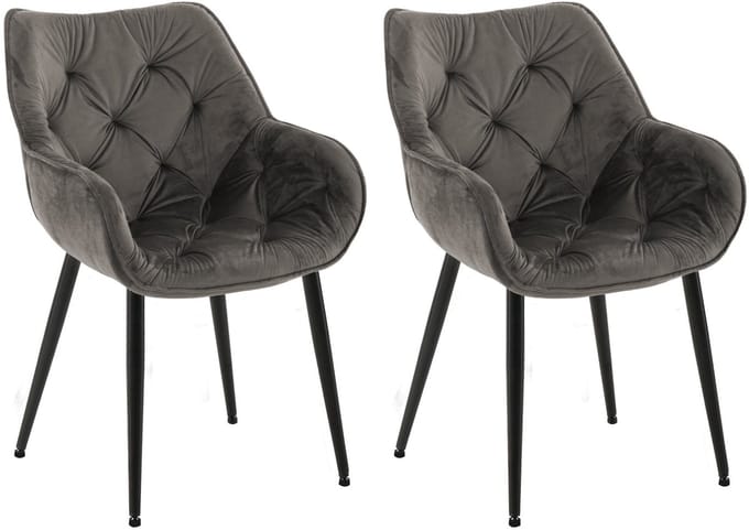 CLP Tanna Set van 2 eetkamerstoelen - Met armleuning - Fluweel/antraciet