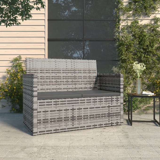 vidaXL - Tuinbank - met - kussens - 105 - cm - poly - rattan - grijs