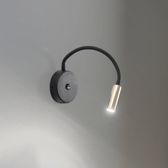 TK Lighting Wandlamp Lagos USB, zwart/goud, 27 cm, leeslamp, G9