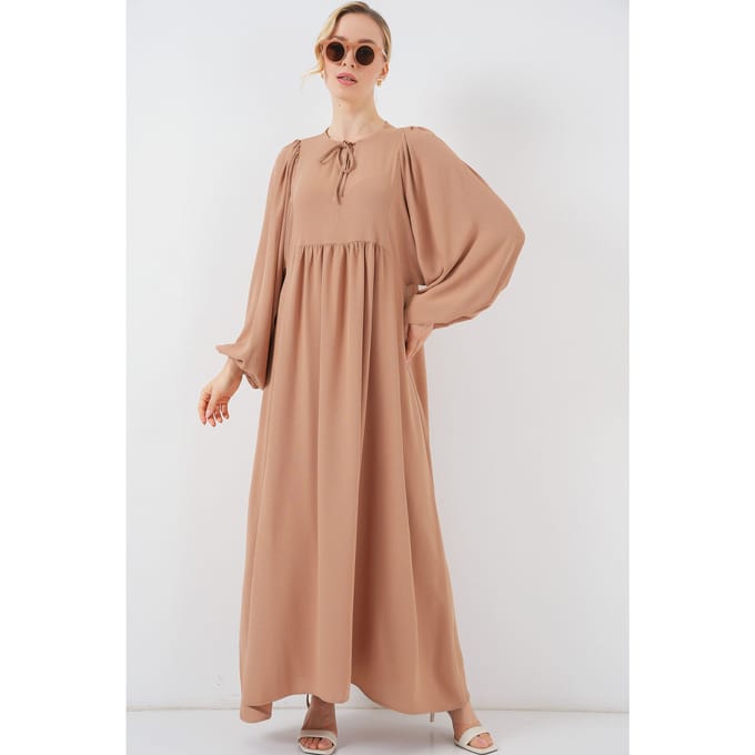 Geweven Patroon Maxi Jurk met Strik
