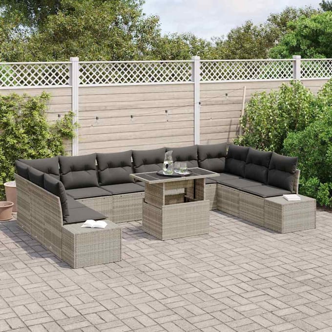 vidaXL - Tuinbank - Set - 11 - st - Lichtgrijs - poly - rattan
