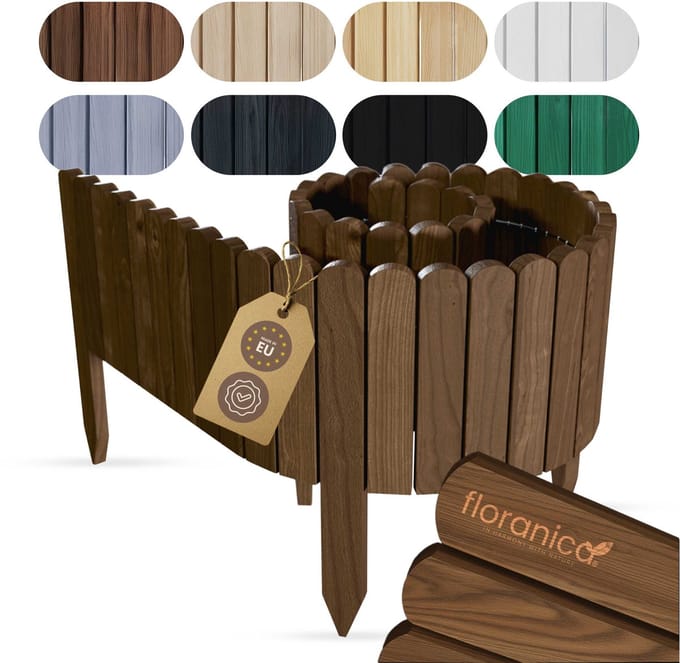 Floranica borderrand hout - 40 cm hoog - 200 cm - bruin - flexibele tuinafscheiding - graskant - rolborder