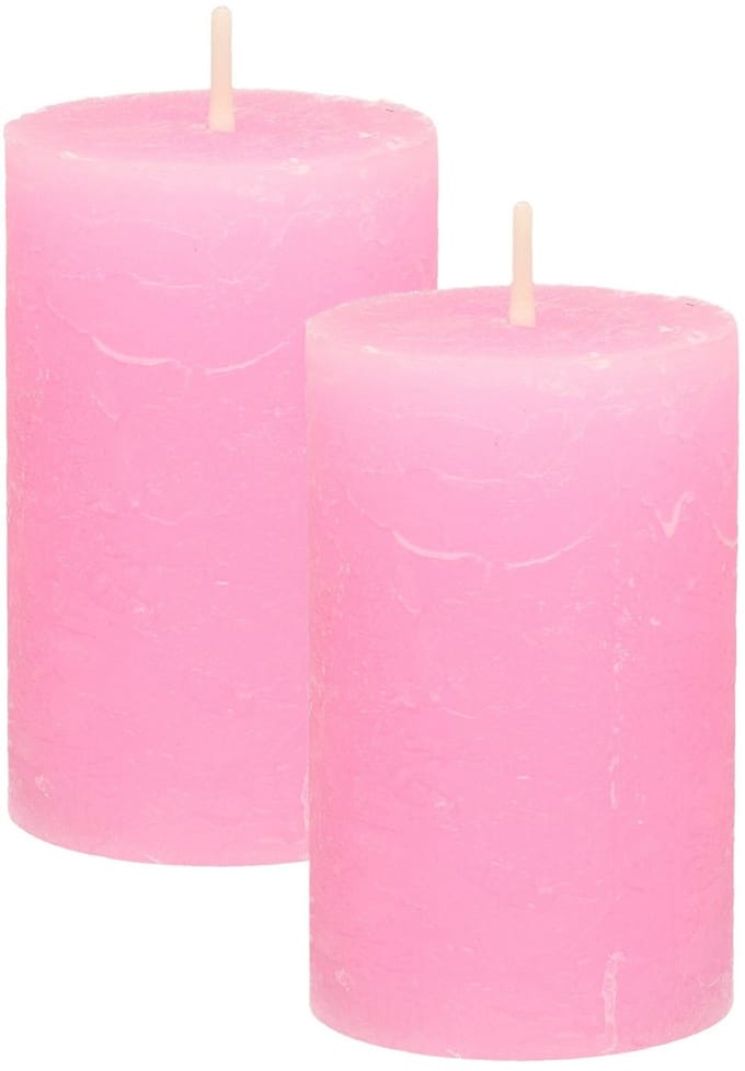 Atmosphera Stompkaars - 2x - roze - 5 x 8 cm - klein rustiek model - cilinderkaars - kaars
