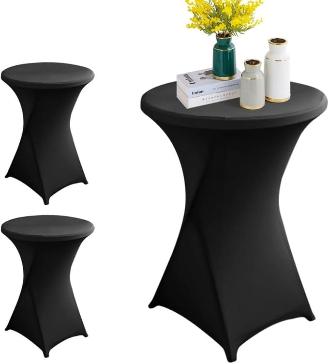 3 Stuks Elastisch Tafelkleed voor Bartafel 80 cm - Stretchy en Wasbare Overhoes in Zwart