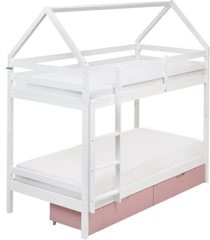 TERNAS - Hoogslaper opberglades - Wit/Roze - 90 x 200 cm - Dennenhout
