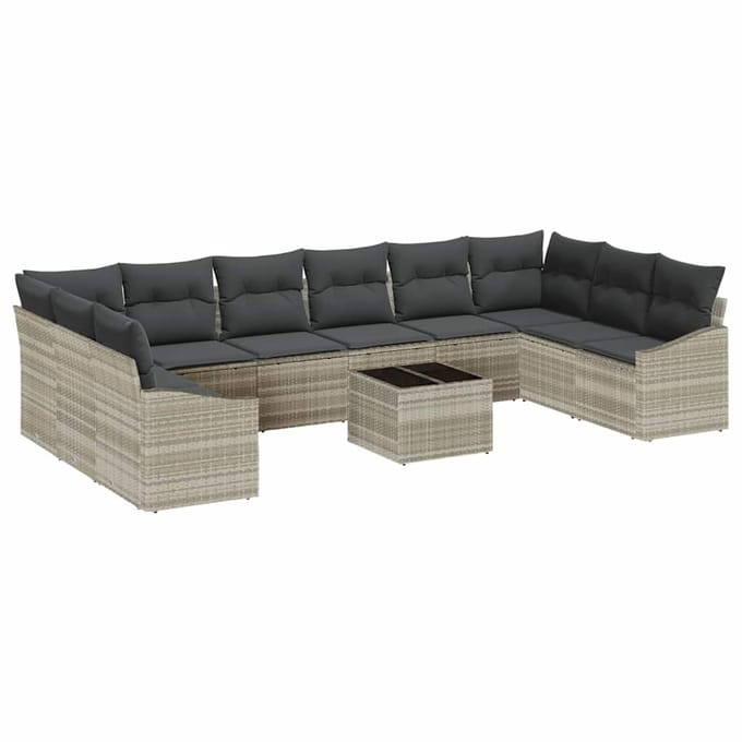 vidaXL - Tuinbank - Set - met - kussen - 11 - pcs - Lichtgrijs - poly - rattan