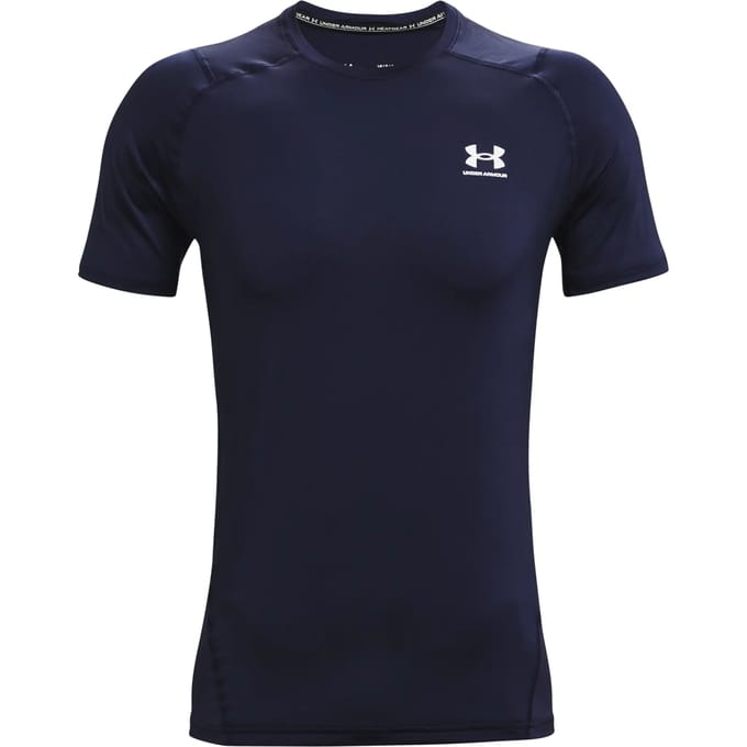 Under Armour UA HG Armour Fitted SS-BLU Heren Sportshirt - Midnight Navy - Wit