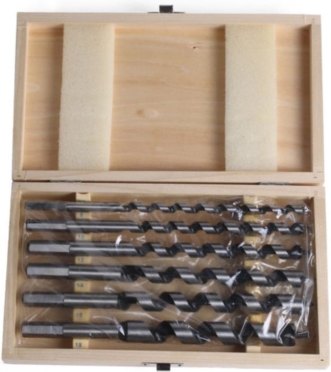 Set van 6 slangenboren (8, 10, 12, 14, 16, 18 mm) in houten doos